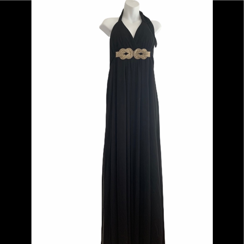 FIESTA Black Chiffon Halter Ampere Embellished Gown
